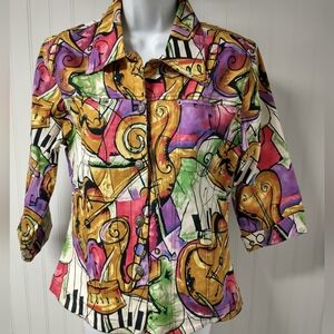 Mirror Image Lightweight Music Motif Abstract Jacket 3/4 Sleeve Size M
